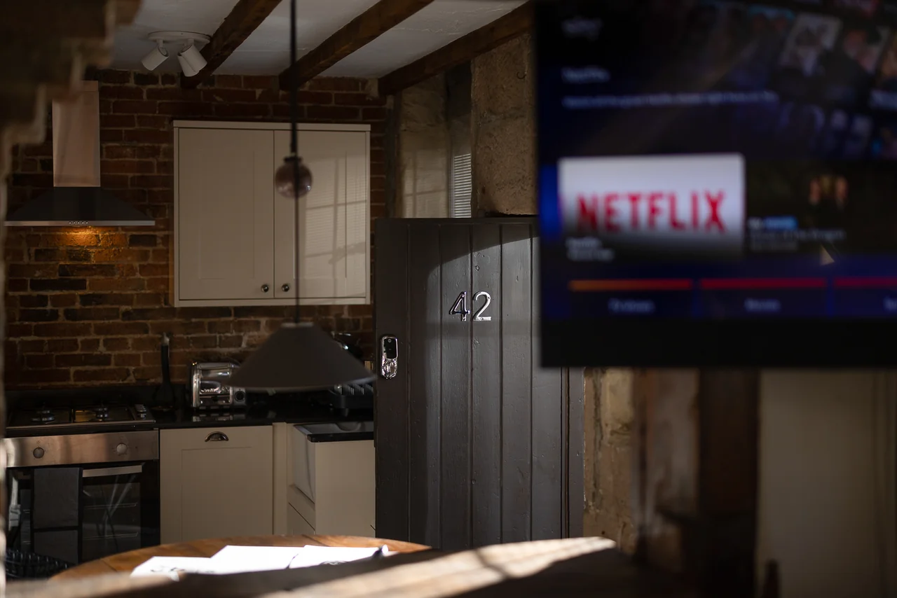 Kitchen and television at 42 Church Street