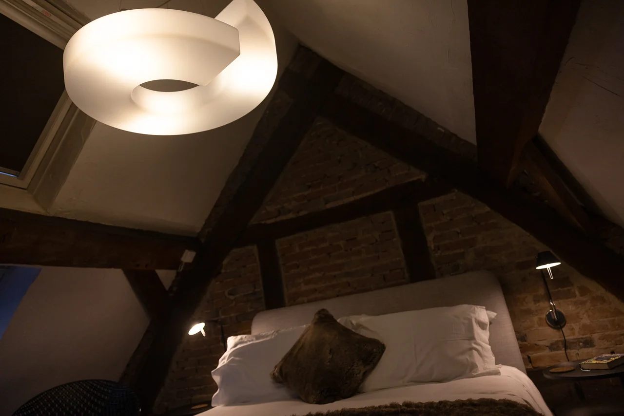Bedroom lighting and original beams at 42 Church Street