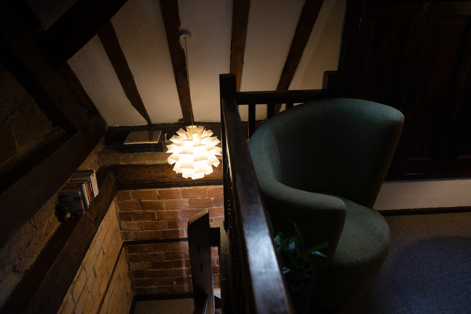 Staircase and upstairs reading chair at 42 Church Street
