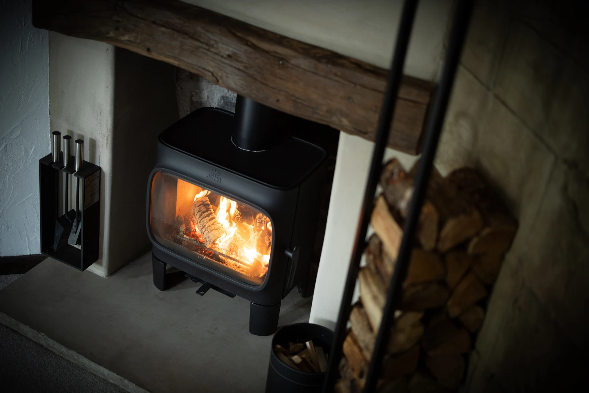 Wood-burning stove alight at 46 Church Street, Ashbourne