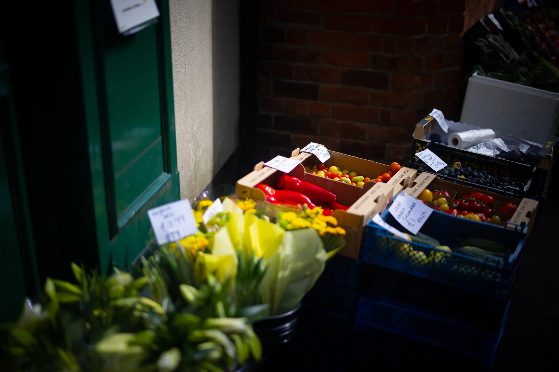 Flowers and fresh vegetables outside an Ashbourne shop