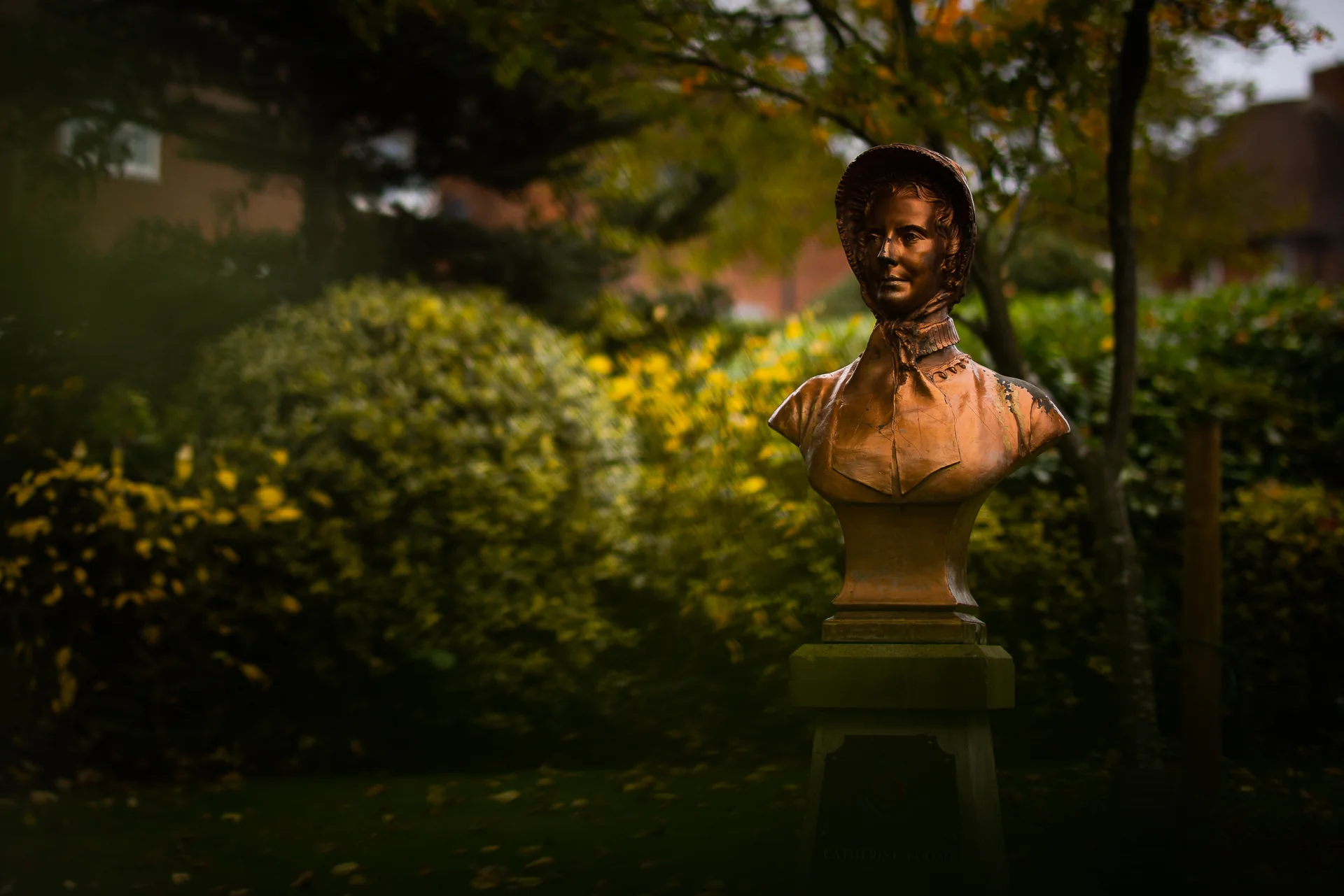 Catherine Booth bust in an Ashbourne garden
